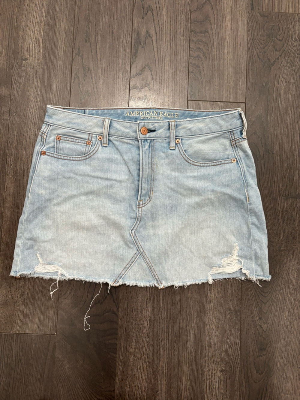 American Eagle Outfitters Light Blue Distressed Denim Skirt